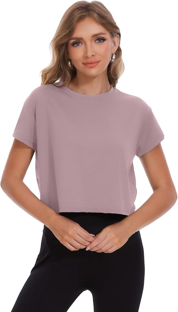 Dalavch 4/6 Pack Women's Crop Top Short Sleeve Athletic Workout Yoga Running Gym Casual Tees T-Shirts Loose Fit