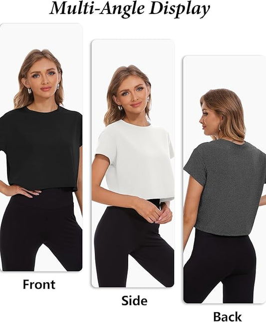 Dalavch 4/6 Pack Women's Crop Top Short Sleeve Athletic Workout Yoga Running Gym Casual Tees T-Shirts Loose Fit
