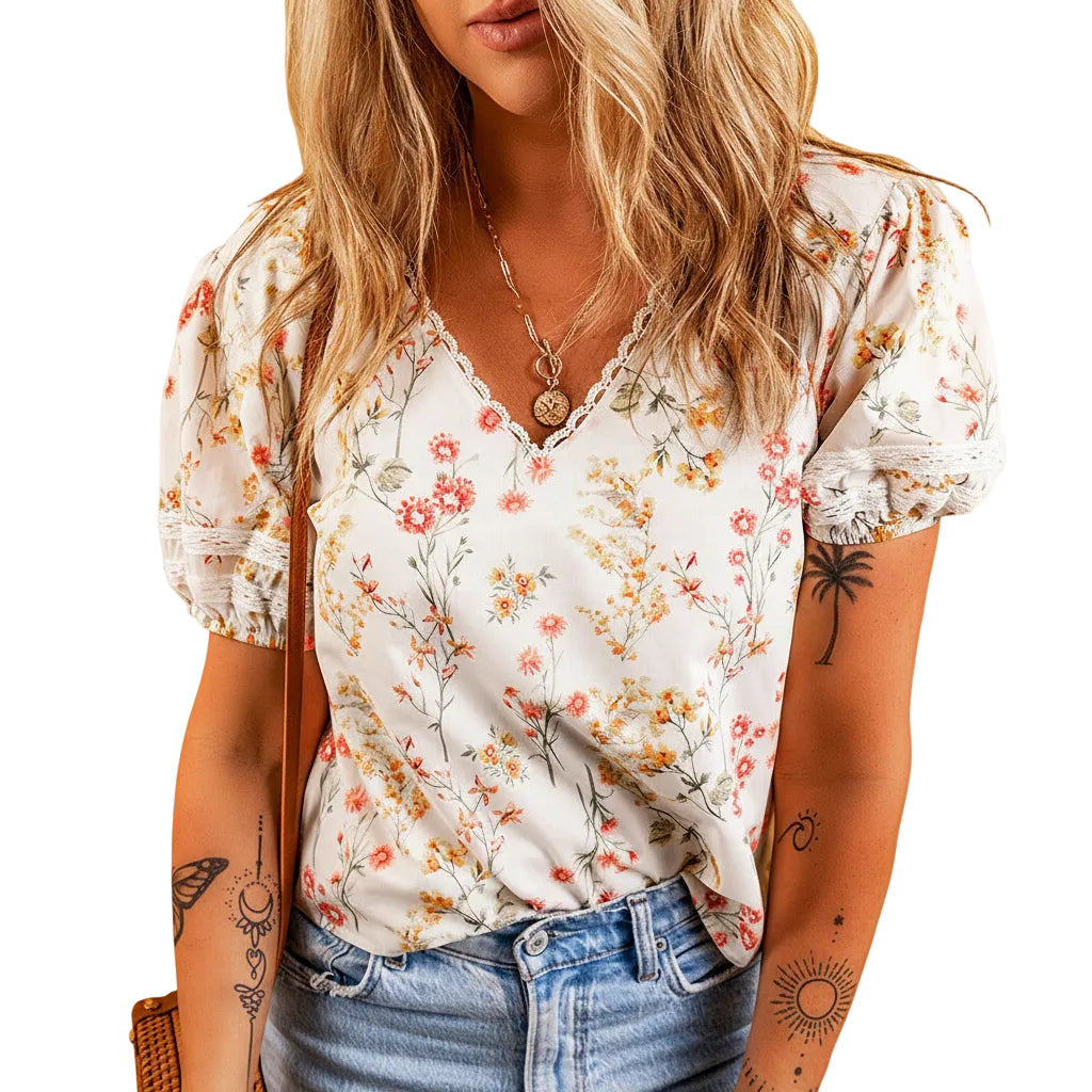 Women’s Floral T Shirt Loose Fit Short Sleeve Polyester Casual Style