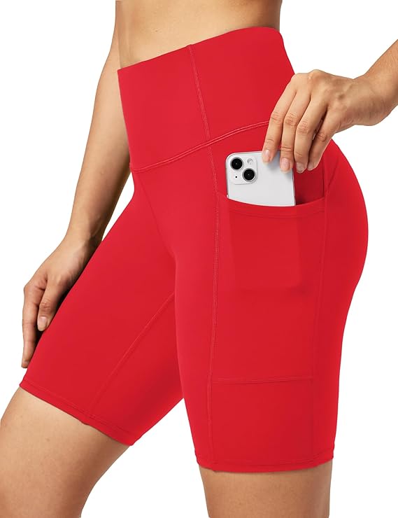 Biker Shorts Women Tummy Control Workout Shorts with 3 Pockets High Waisted Compression Gym Running Yoga Shorts Women