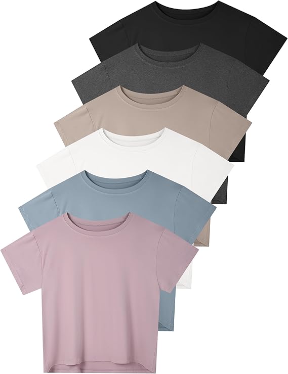Dalavch 4/6 Pack Women's Crop Top Short Sleeve Athletic Workout Yoga Running Gym Casual Tees T-Shirts Loose Fit