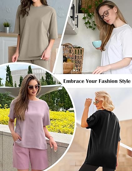 Siimcuzy 1/2/4 Pack Oversized T Shirts for Women Loose Fit Crew Neck Summer Casual Workout Baggy Tees Plus Size Tops