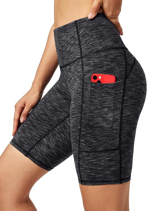 Biker Shorts Women Tummy Control Workout Shorts with 3 Pockets High Waisted Compression Gym Running Yoga Shorts Women