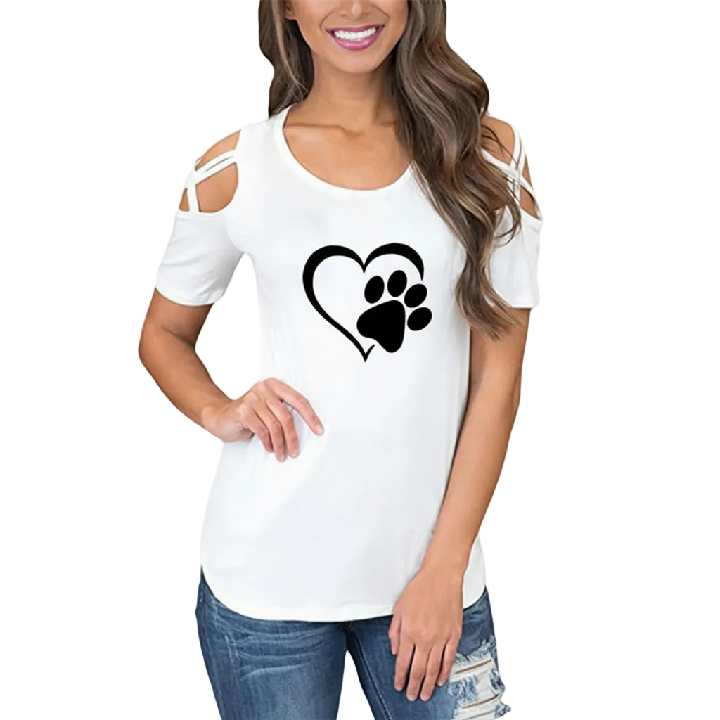 Women’s Printed T Shirt Slim Fit Round Neck Short Sleeve Hollow Design