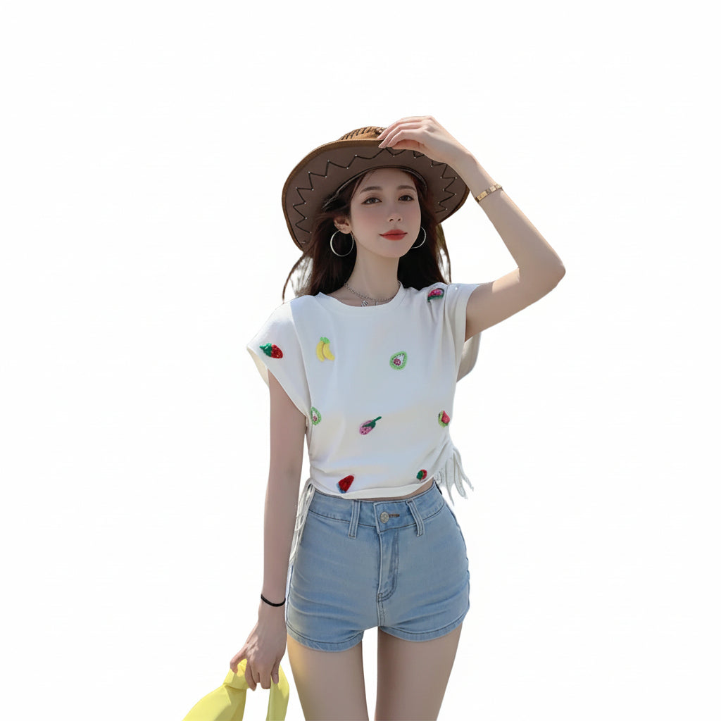 Women’s Embroidered Tank Top Floral Pattern Sleeveless Round Neck Straight Fit White