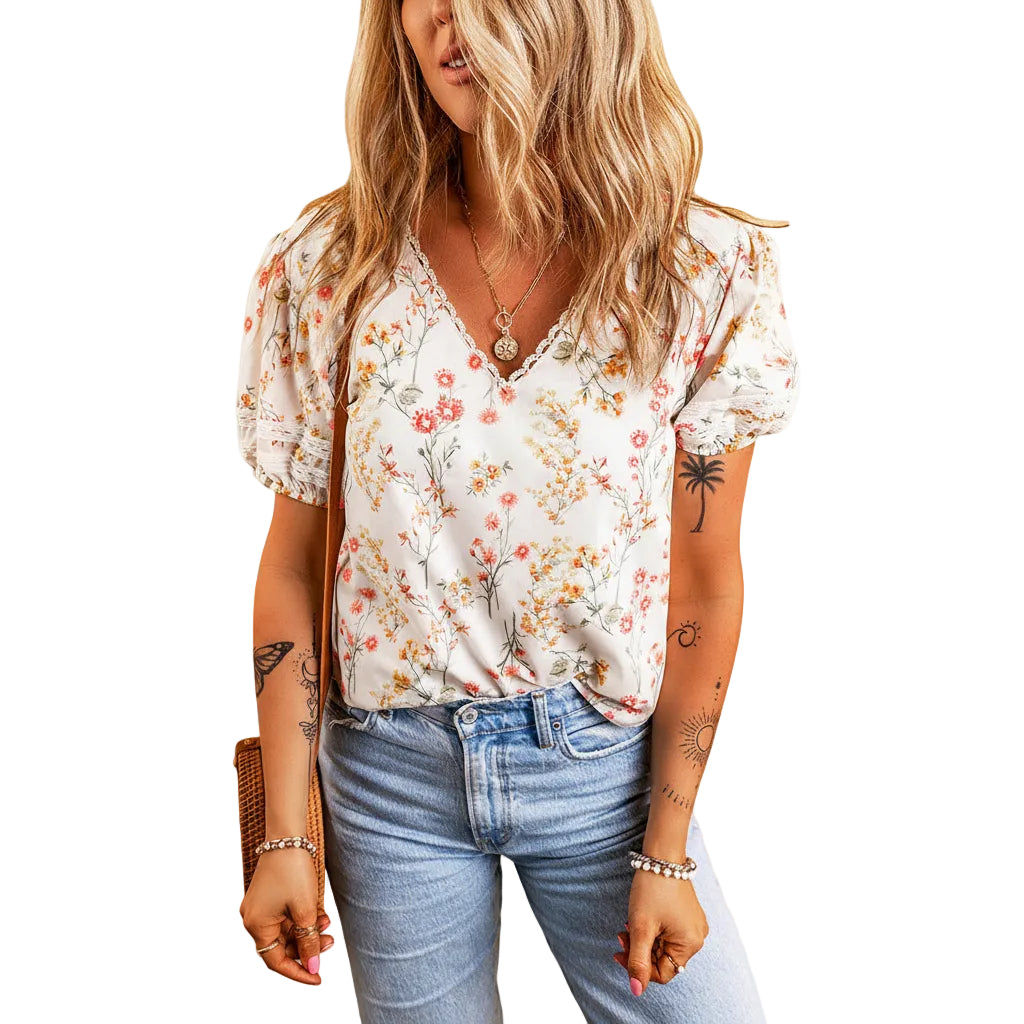 Women’s Floral T Shirt Loose Fit Short Sleeve Polyester Casual Style