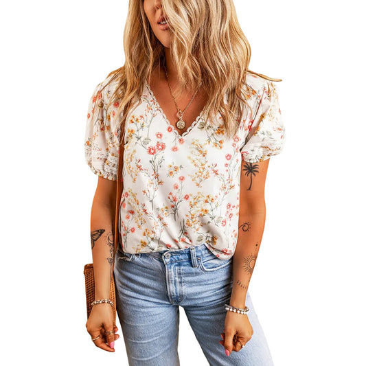 Women’s Floral T Shirt Loose Fit Short Sleeve Polyester Casual Style