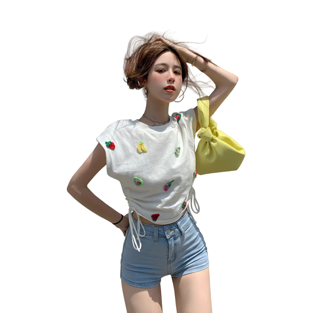Women’s Embroidered Tank Top Floral Pattern Sleeveless Round Neck Straight Fit White