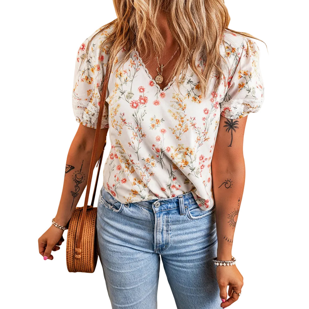 Women’s Floral T Shirt Loose Fit Short Sleeve Polyester Casual Style