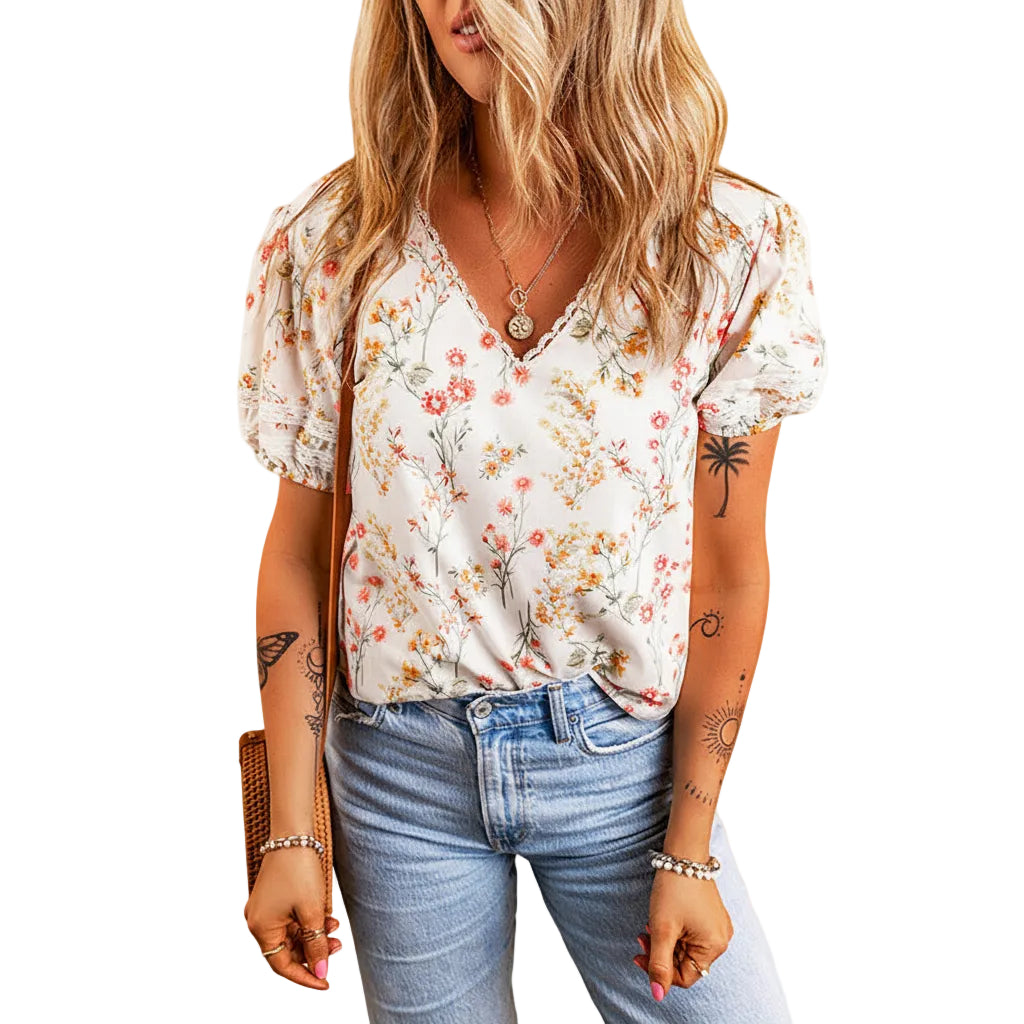 Women’s Floral T Shirt Loose Fit Short Sleeve Polyester Casual Style