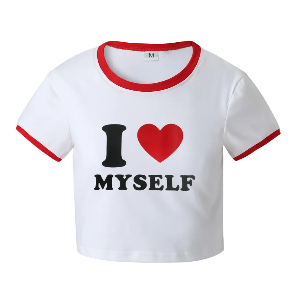 Women’s Letter Print T Shirt Slim Fit Short Sleeve Cotton Pullover Short Length