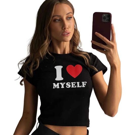 Women’s Letter Print T Shirt Slim Fit Short Sleeve Cotton Pullover Short Length