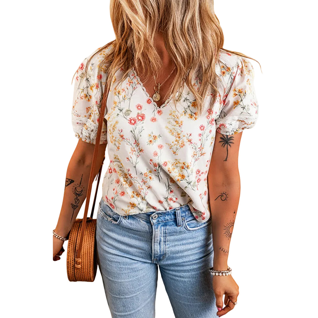 Women’s Floral T Shirt Loose Fit Short Sleeve Polyester Casual Style