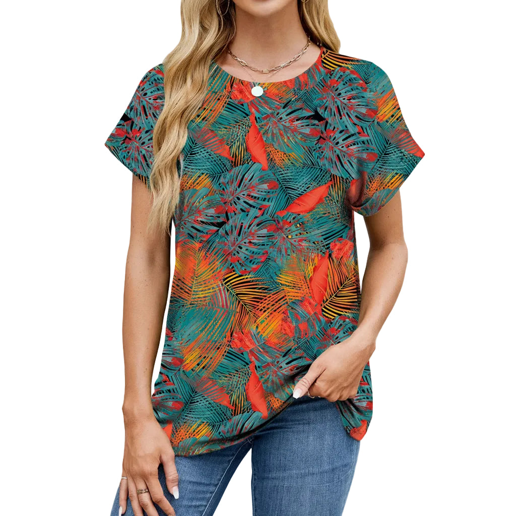 Women’s Printed T Shirt Loose Fit Polyester Casual Urban Style