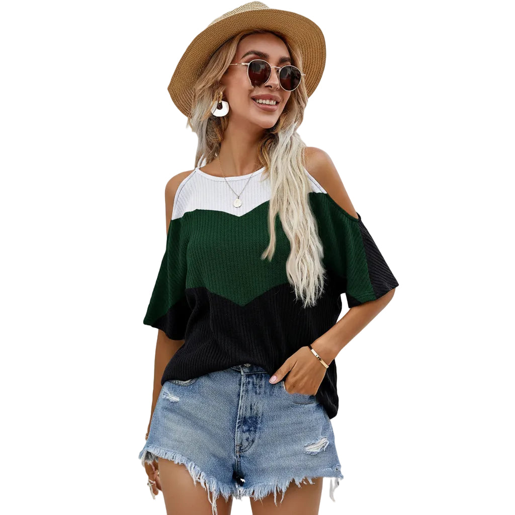 Women’s Geometric Panel T Shirt Short Sleeve Polyester Pullover Multicolor