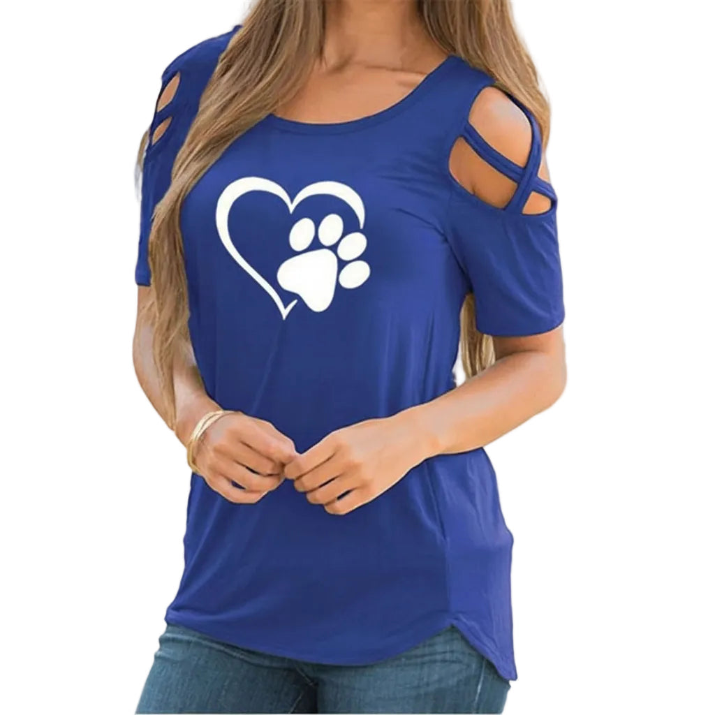 Women’s Printed T Shirt Slim Fit Round Neck Short Sleeve Hollow Design