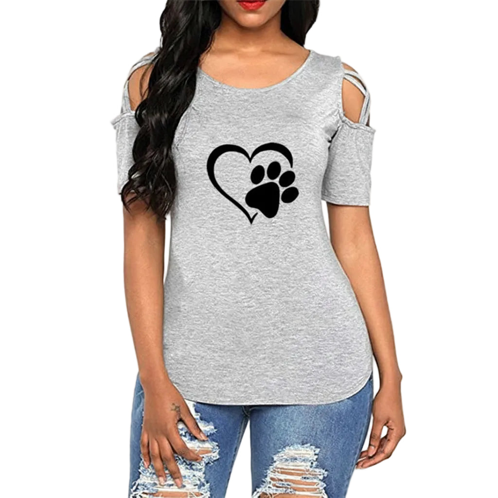 Women’s Printed T Shirt Slim Fit Round Neck Short Sleeve Hollow Design