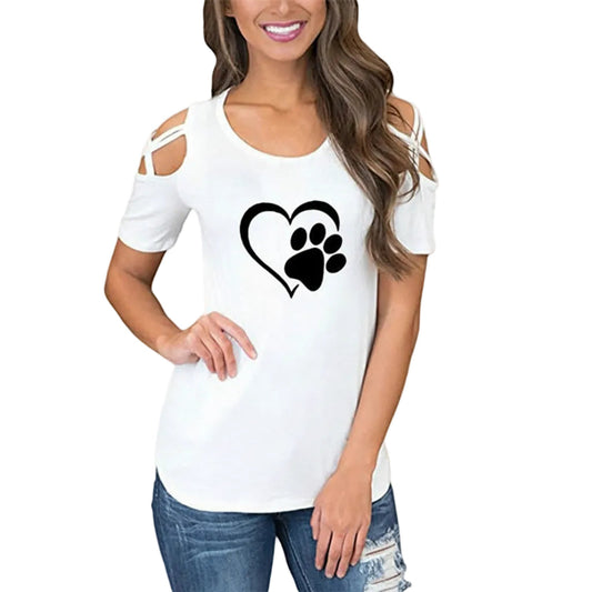 Women’s Printed T Shirt Slim Fit Round Neck Short Sleeve Hollow Design