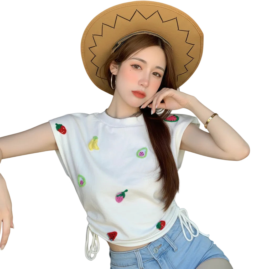 Women’s Embroidered Tank Top Floral Pattern Sleeveless Round Neck Straight Fit White